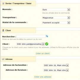 Détails créer une commande ou un devis depuis le Back Office Prestashop