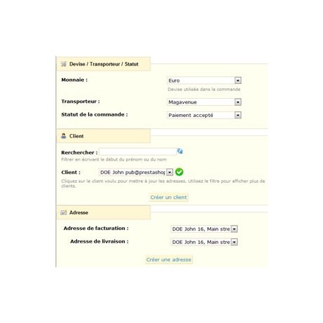 Détails créer une commande ou un devis depuis le Back Office Prestashop