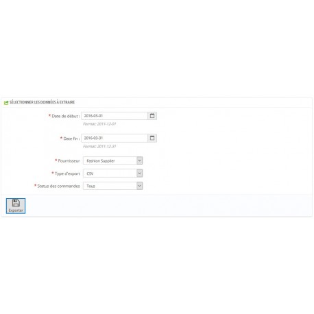 Configuration du module pour extraire les produits vendus pour les fournisseurs