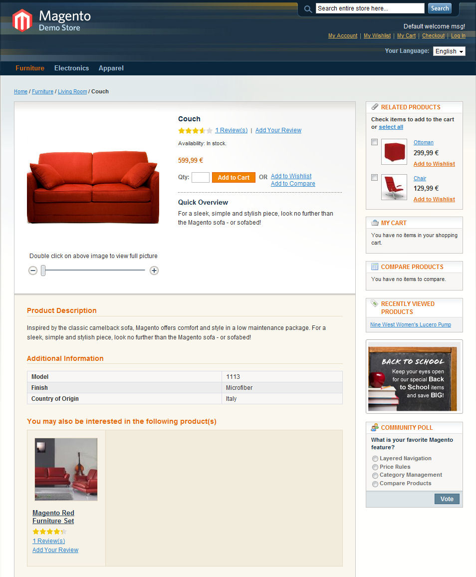 Facebook application product view